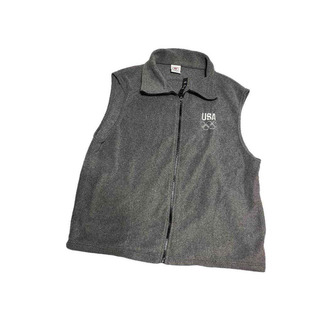 USA Olympic Vest Mens XL Gray Full Zip Pockets Fleece